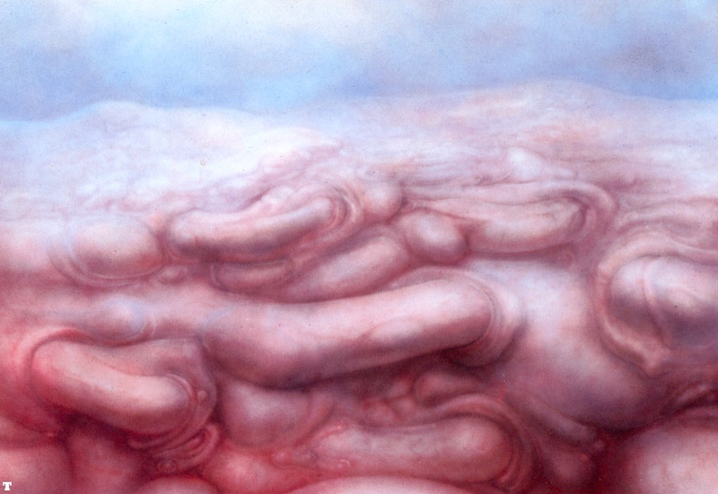 Illustration for article titled The Biological Horrors Of H.R. Giger's Fleshy Landscape Paintings